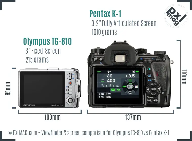 Olympus TG-810 vs Pentax K-1 Screen and Viewfinder comparison