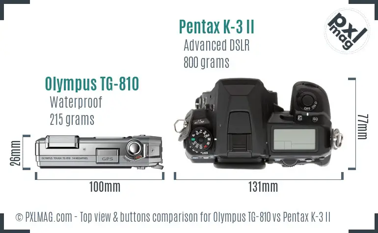 Olympus TG-810 vs Pentax K-3 II top view buttons comparison