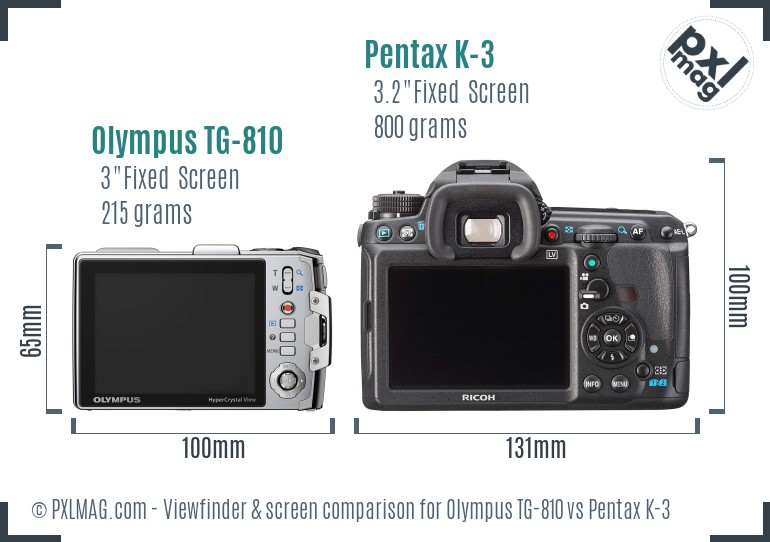 Olympus TG-810 vs Pentax K-3 Screen and Viewfinder comparison
