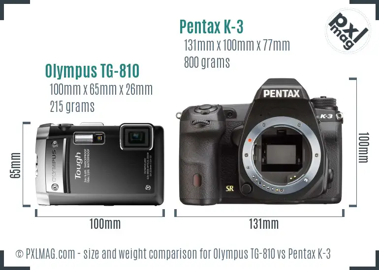 Olympus TG-810 vs Pentax K-3 size comparison