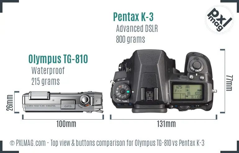 Olympus TG-810 vs Pentax K-3 top view buttons comparison