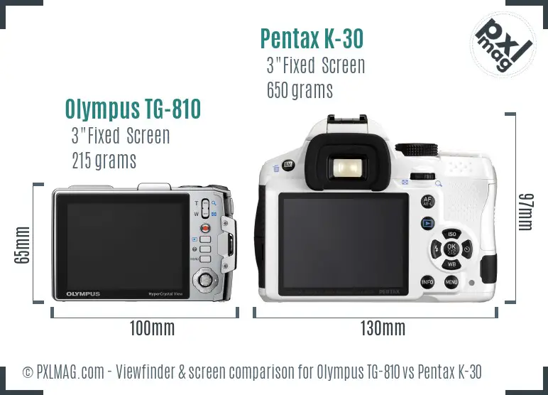 Olympus TG-810 vs Pentax K-30 Screen and Viewfinder comparison