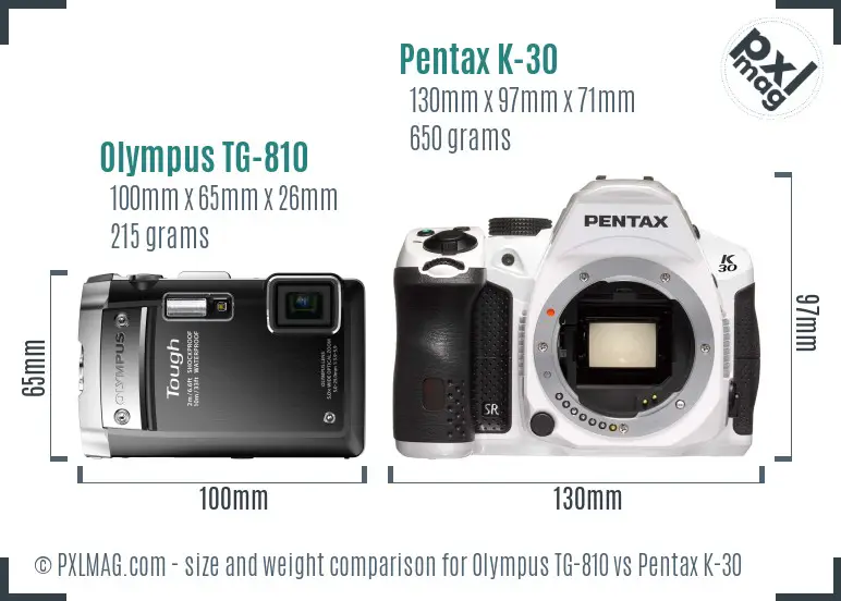 Olympus TG-810 vs Pentax K-30 size comparison