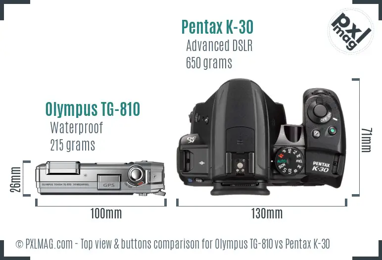Olympus TG-810 vs Pentax K-30 top view buttons comparison
