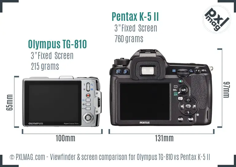 Olympus TG-810 vs Pentax K-5 II Screen and Viewfinder comparison