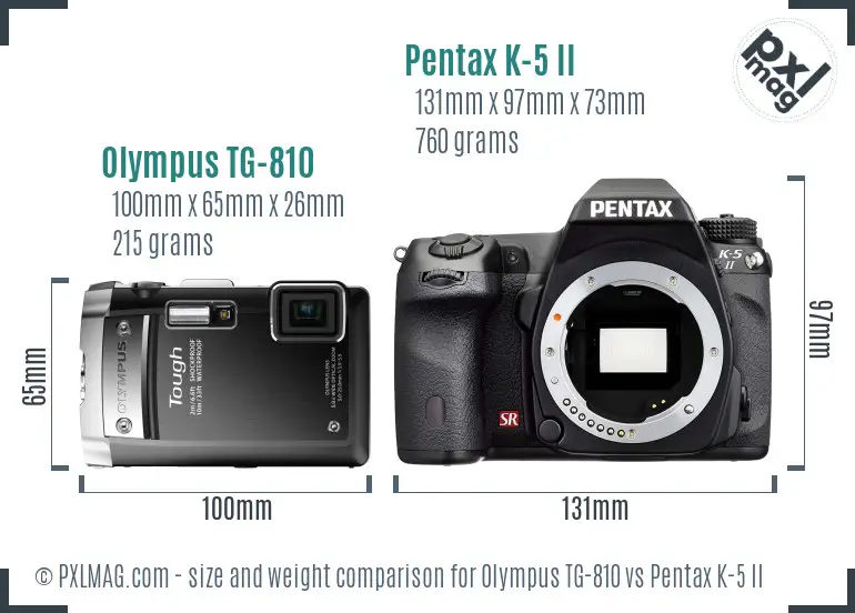 Olympus TG-810 vs Pentax K-5 II size comparison