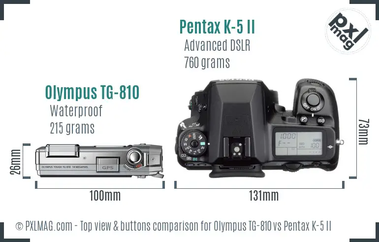 Olympus TG-810 vs Pentax K-5 II top view buttons comparison