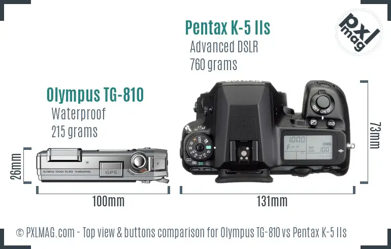 Olympus TG-810 vs Pentax K-5 IIs top view buttons comparison