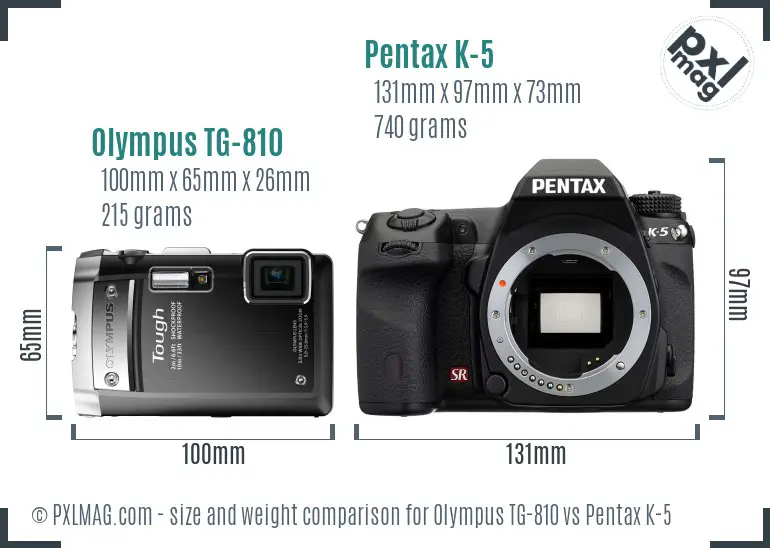 Olympus TG-810 vs Pentax K-5 size comparison