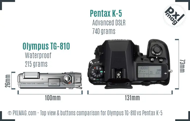 Olympus TG-810 vs Pentax K-5 top view buttons comparison