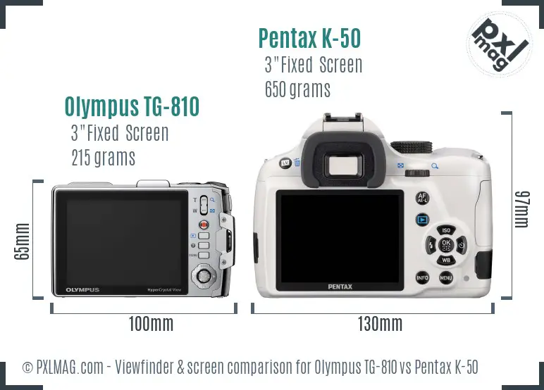 Olympus TG-810 vs Pentax K-50 Screen and Viewfinder comparison