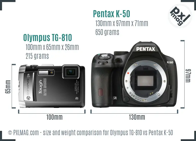 Olympus TG-810 vs Pentax K-50 size comparison