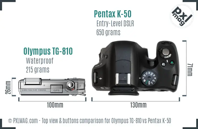 Olympus TG-810 vs Pentax K-50 top view buttons comparison