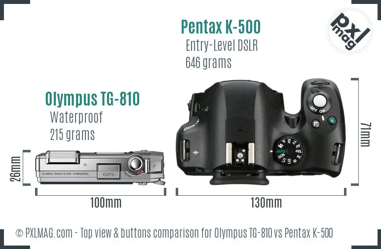 Olympus TG-810 vs Pentax K-500 top view buttons comparison