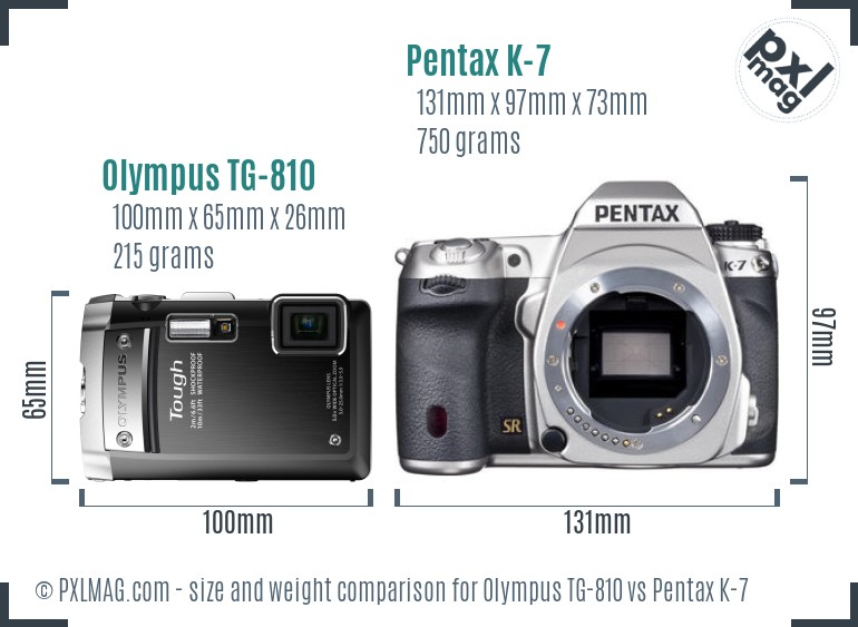 Olympus TG-810 vs Pentax K-7 size comparison