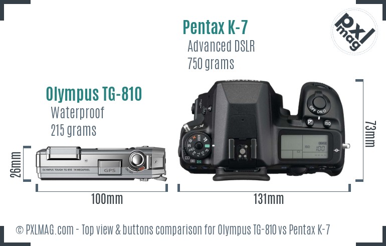 Olympus TG-810 vs Pentax K-7 top view buttons comparison