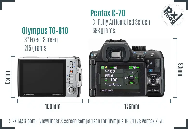 Olympus TG-810 vs Pentax K-70 Screen and Viewfinder comparison