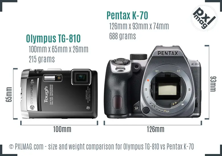 Olympus TG-810 vs Pentax K-70 size comparison