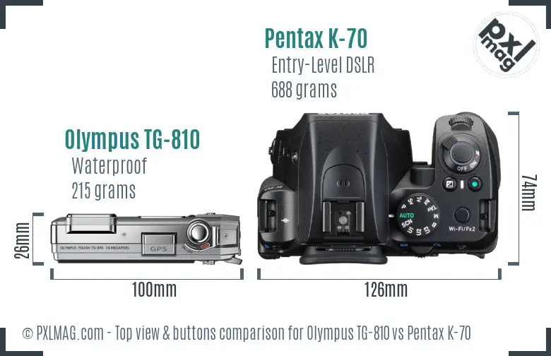 Olympus TG-810 vs Pentax K-70 top view buttons comparison