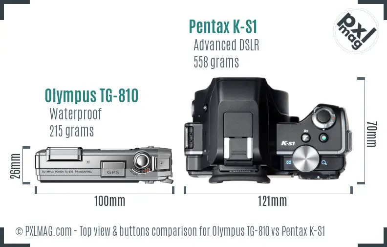Olympus TG-810 vs Pentax K-S1 top view buttons comparison