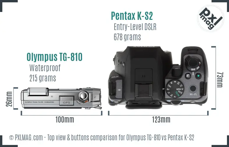 Olympus TG-810 vs Pentax K-S2 top view buttons comparison