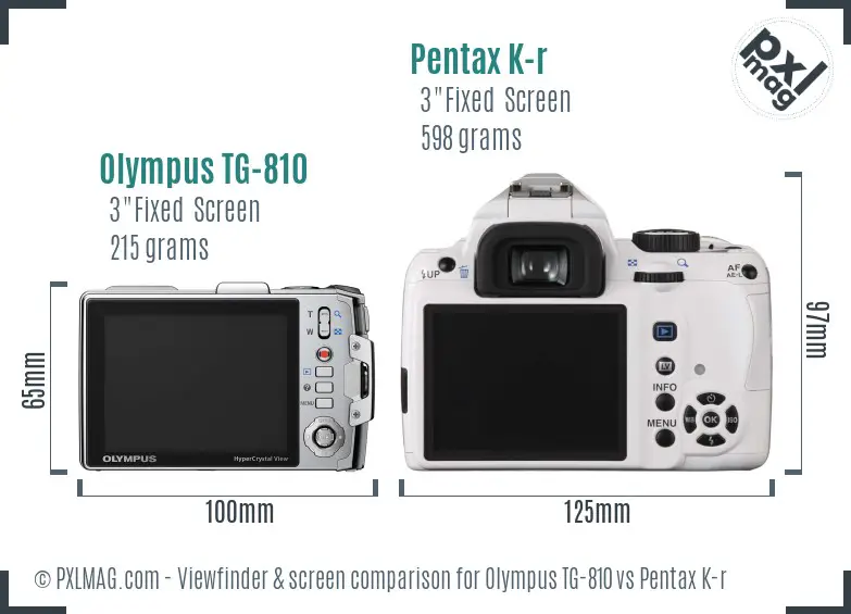 Olympus TG-810 vs Pentax K-r Screen and Viewfinder comparison