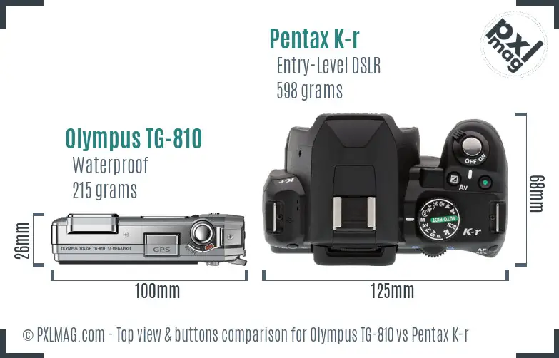Olympus TG-810 vs Pentax K-r top view buttons comparison
