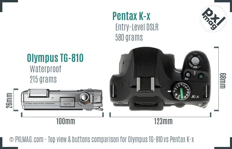 Olympus TG-810 vs Pentax K-x top view buttons comparison