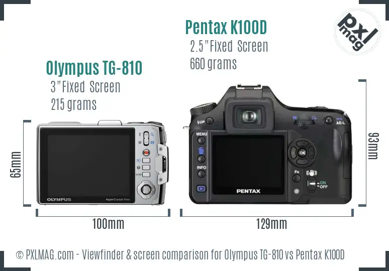 Olympus TG-810 vs Pentax K100D Screen and Viewfinder comparison