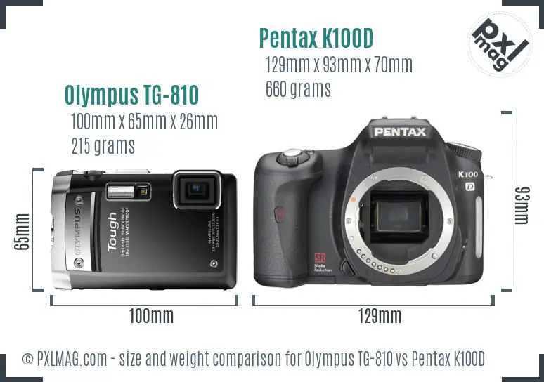 Olympus TG-810 vs Pentax K100D size comparison