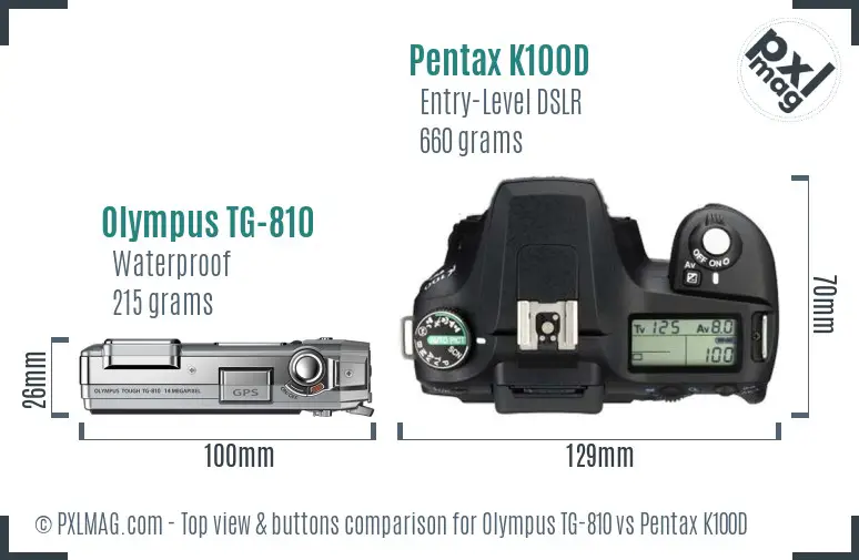Olympus TG-810 vs Pentax K100D top view buttons comparison