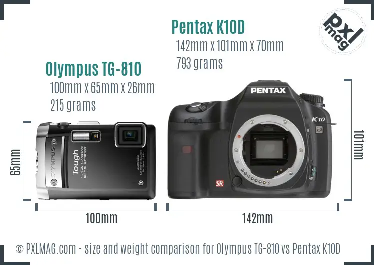 Olympus TG-810 vs Pentax K10D size comparison