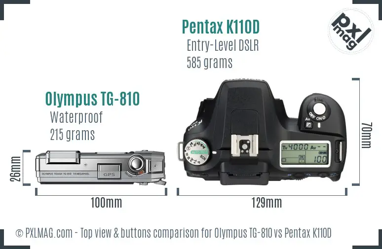 Olympus TG-810 vs Pentax K110D top view buttons comparison