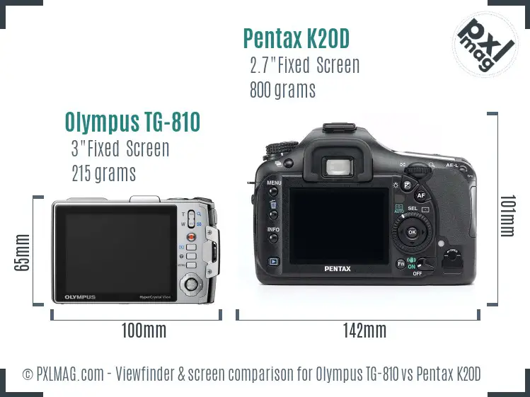 Olympus TG-810 vs Pentax K20D Screen and Viewfinder comparison