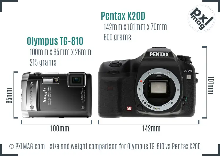 Olympus TG-810 vs Pentax K20D size comparison