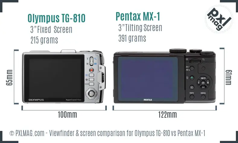 Olympus TG-810 vs Pentax MX-1 Screen and Viewfinder comparison