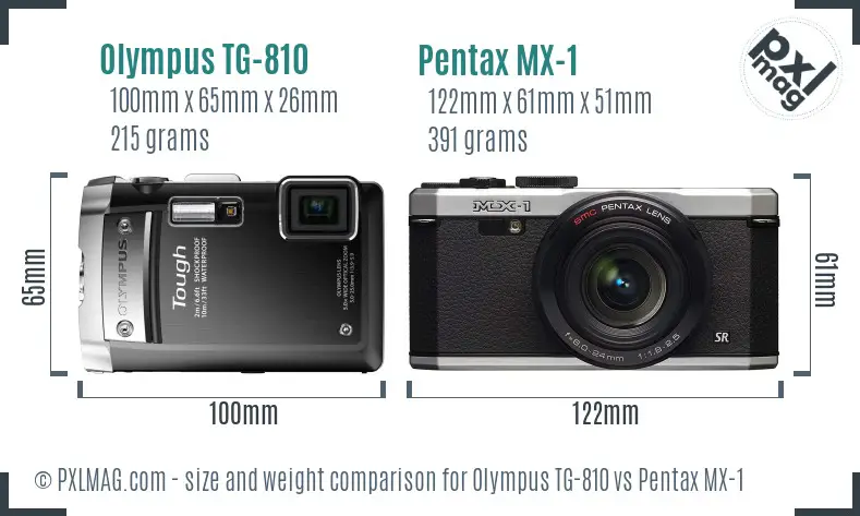 Olympus TG-810 vs Pentax MX-1 size comparison