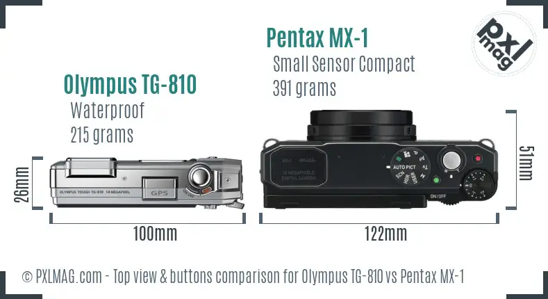 Olympus TG-810 vs Pentax MX-1 top view buttons comparison