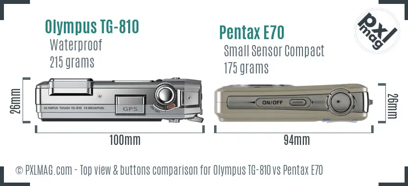 Olympus TG-810 vs Pentax E70 top view buttons comparison