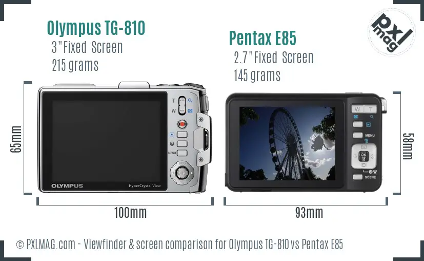 Olympus TG-810 vs Pentax E85 Screen and Viewfinder comparison