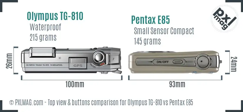 Olympus TG-810 vs Pentax E85 top view buttons comparison