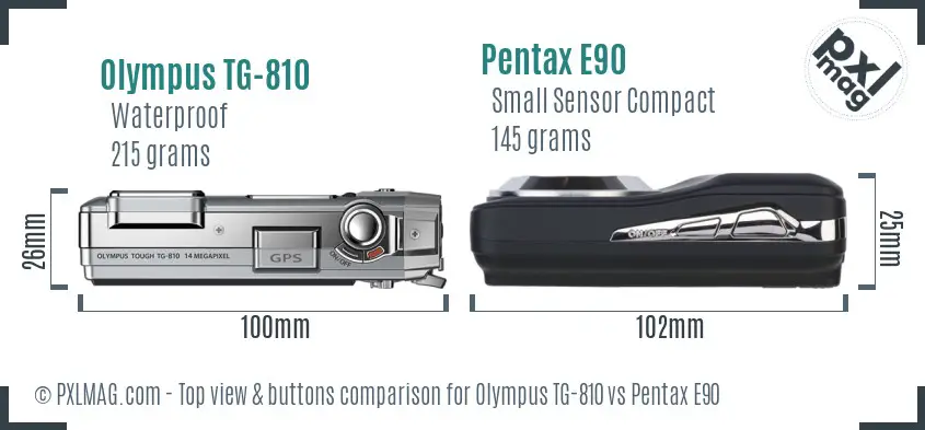 Olympus TG-810 vs Pentax E90 top view buttons comparison