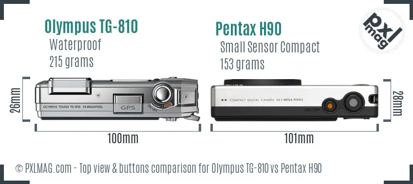 Olympus TG-810 vs Pentax H90 top view buttons comparison