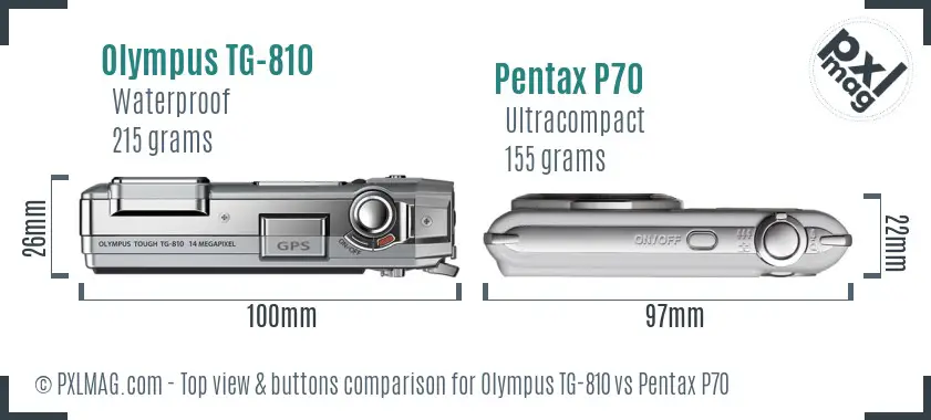 Olympus TG-810 vs Pentax P70 top view buttons comparison