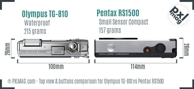 Olympus TG-810 vs Pentax RS1500 top view buttons comparison