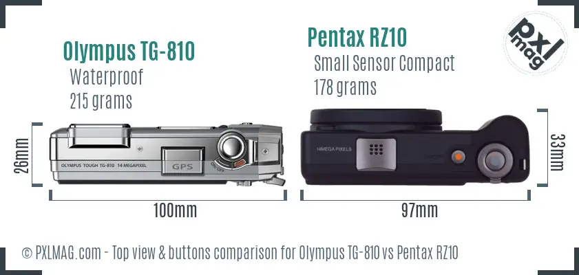 Olympus TG-810 vs Pentax RZ10 top view buttons comparison