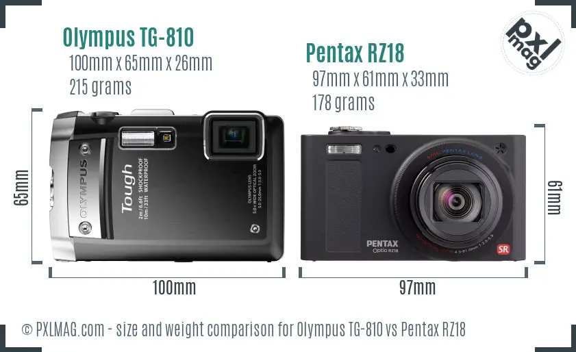 Olympus TG-810 vs Pentax RZ18 size comparison