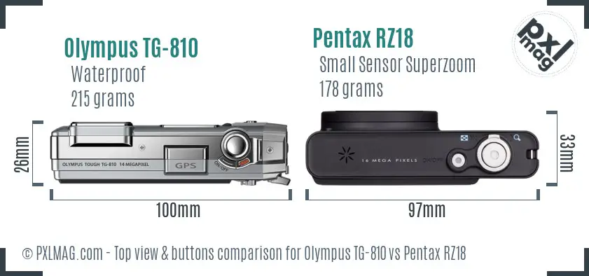 Olympus TG-810 vs Pentax RZ18 top view buttons comparison