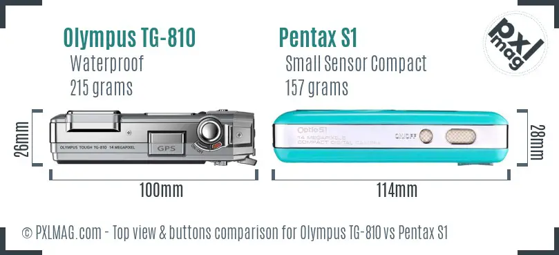 Olympus TG-810 vs Pentax S1 top view buttons comparison