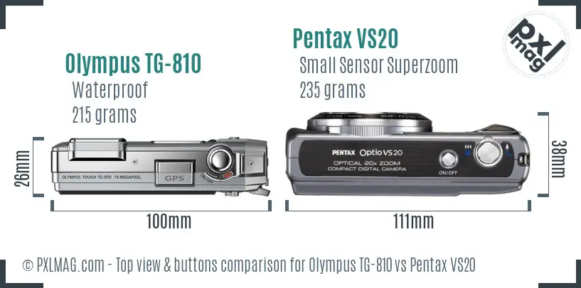 Olympus TG-810 vs Pentax VS20 top view buttons comparison